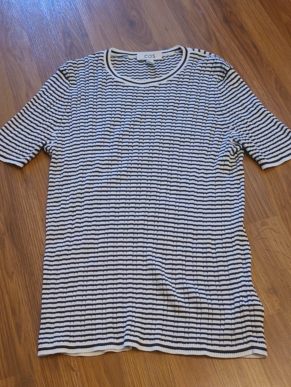 COS Ribbed-Knit Silk T-Shirt Striped Size Large